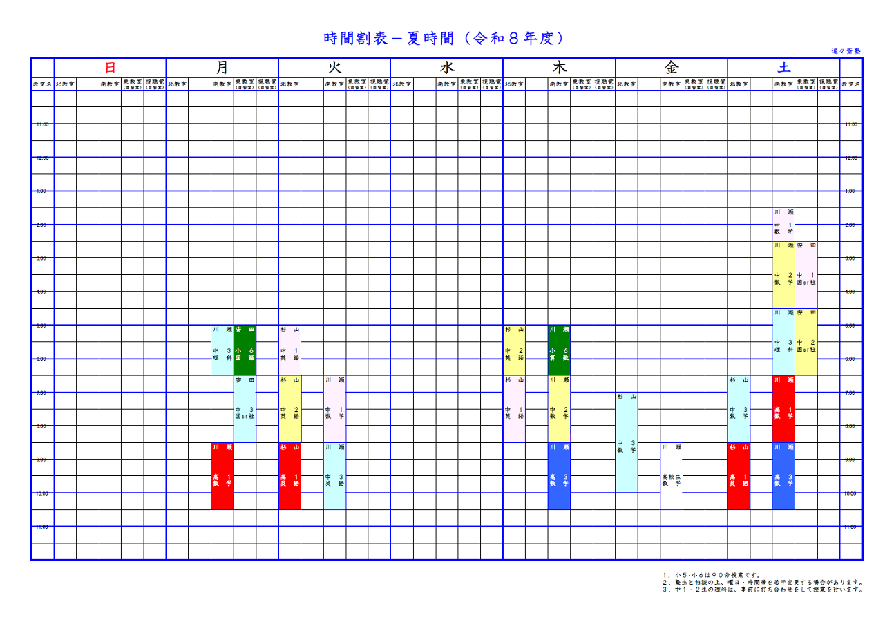 現在の時間割　　　　　　　　　　　　　イメージ